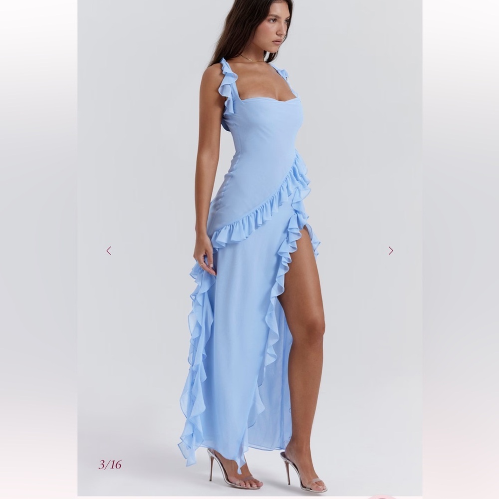 NWT House of CB | Ariela Soft Blue Ruffle Maxi Dress (sold out style/size) - Picture 2 of 16